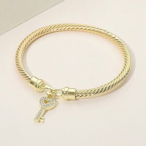 14K Gold Plated CZ Pave Key Charm Bracelet